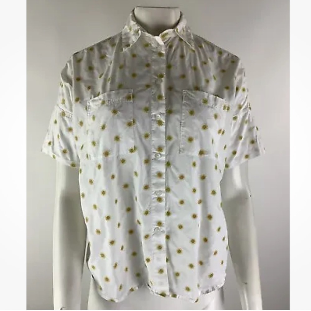 Madewell Sz XXS Sun Embroidered Courier Button Shirt White 100% Cotton
